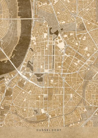 Sepia vintage map of Düsseldorf downtown Germany