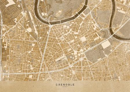 Sepia vintage map of Grenoble downtown France