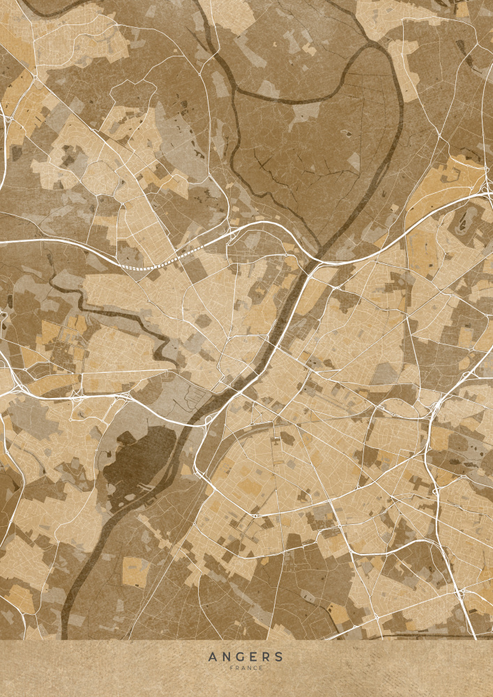 Sepia vintage map of Angers France van Rosana Laiz Blursbyai