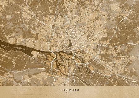 Sepia vintage map of Hamburg Germany