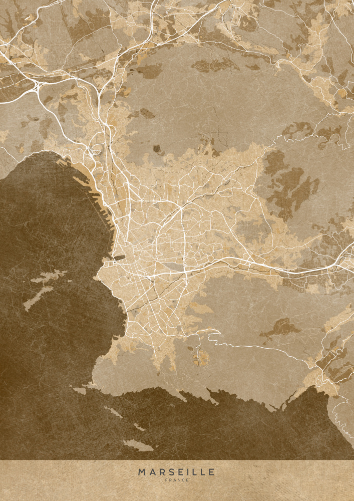 Sepia vintage map of Marseille France van Rosana Laiz Blursbyai