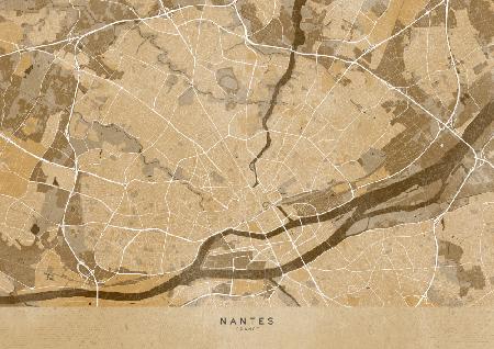 Sepia vintage map of Nantes France