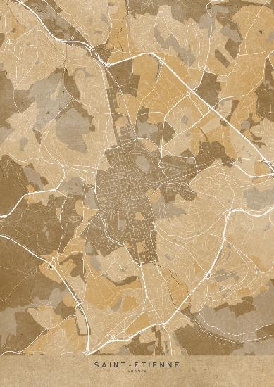 Sepia vintage map of Saint Etienne France
