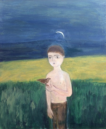 Boy with Bird, 2002 (acrylic on canvas)  van Roya  Salari