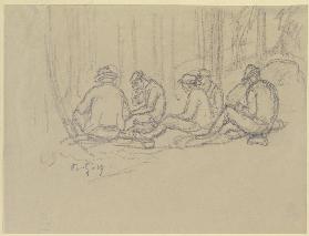 Resting forest workers