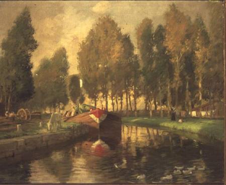 Barge on a River, Normandy van Rupert Charles Wolston Bunny