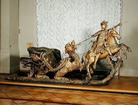 Carnival Sleigh with the figure of St George (wood & gold leaf) van Russian School