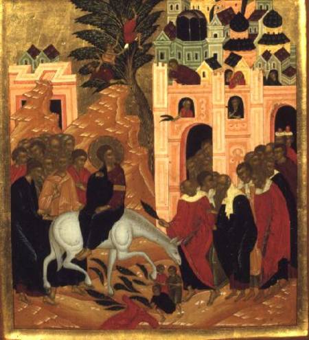 Christ's Entry into Jerusalem, icon van Russian School
