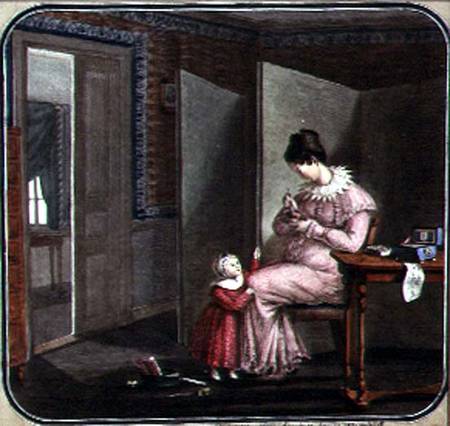 Mother and Child in an Interior van Russian School