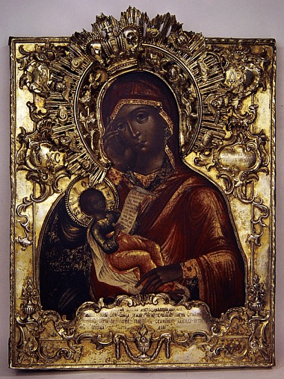 Virgin and Child (oil on panel with gold frame) van Russian School