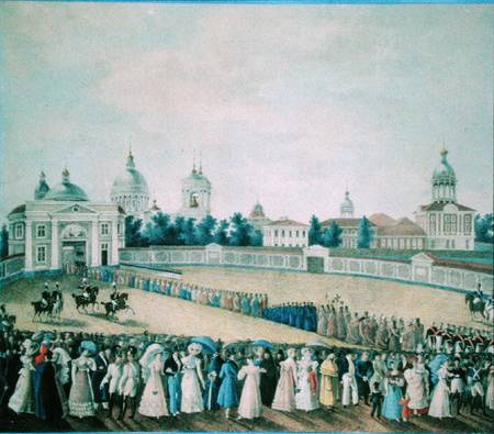 The Visit of Alexander I (1777-1825) to the Alexander Nevsky Monastery van Russian School