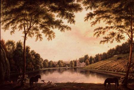 A View of the Lake and ruins of the Abbey at Painshill, Surrey van S. Barrett