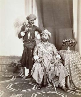 His Highness Maharaja Tukoji Rao (1844-86) II of Indore and attendant, 1877 (albumen print) 
