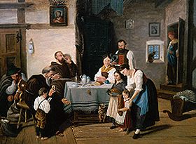 Mahlzeit in einer Tiroler Bauernstube van S. Hesse