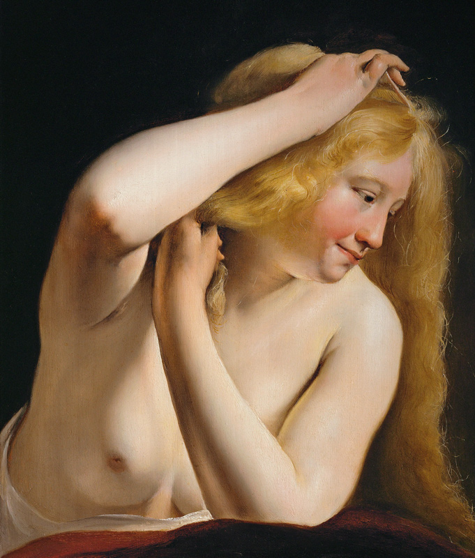 Young Woman Combing Her Hair van Salomon de Bray