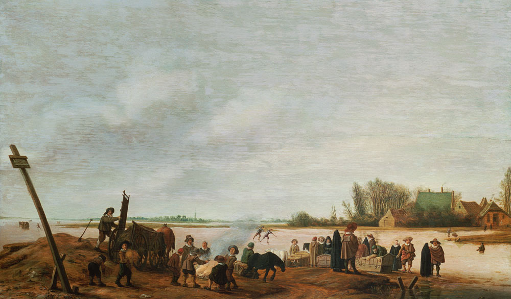 Winter Landscape with a River van Salomon van Ruisdael or Ruysdael