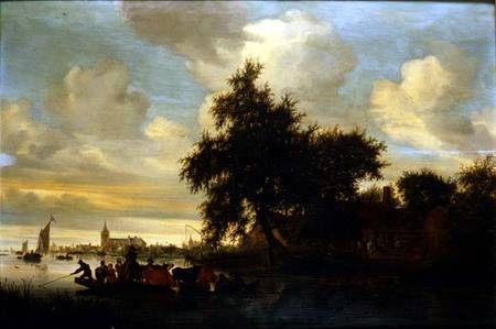 River Landscape with Ferry van Salomon van Ruisdael or Ruysdael