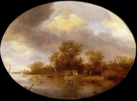 River landscape with men unloading lobster pots van Salomon van Ruisdael or Ruysdael