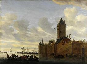 riviermonding bij vestingstad Salomon van Ruysdael