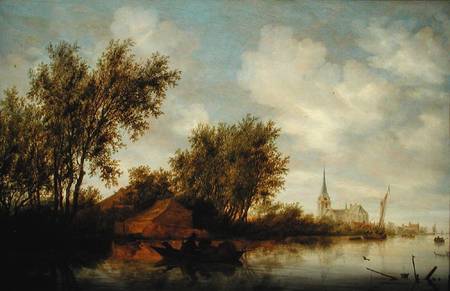 Rivier Landschap met kerk Salomon van Ruysdael van Salomon van Ruysdael