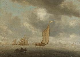 Zeilboten op meer  - Salomon van Ruysdael