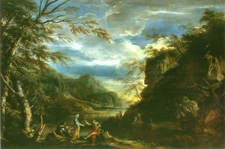 Landschaft mit Apoll und der cumäischen Sibylle van Salvatore Rosa