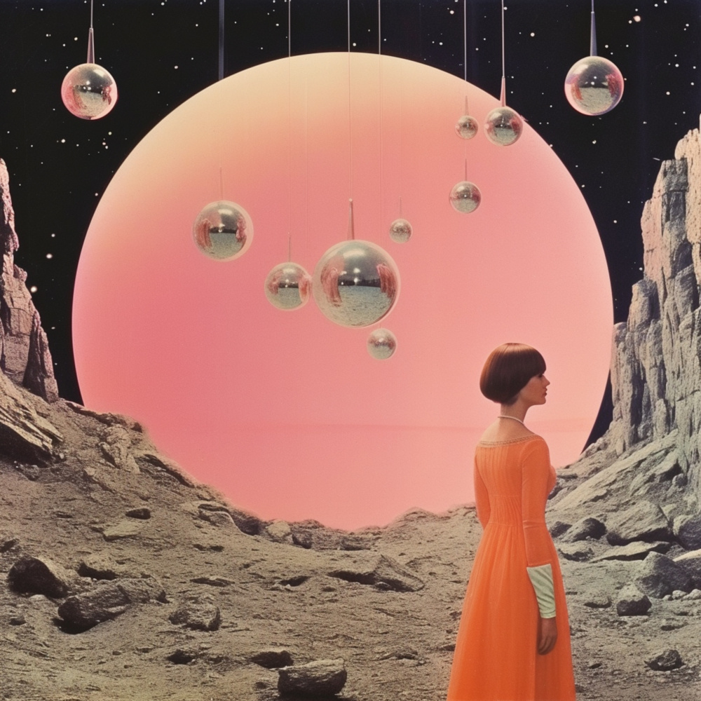 Space Orbs Collage Art van Samantha Hearn