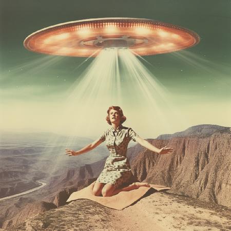 Vintage Alien Abduction UFO Collage Art
