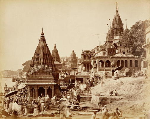 Vishnu Pud and Other Temples, Benares (sepia photo) van Samuel Bourne