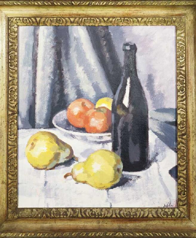 Äpfel, Birnen und eine Flasche. van Samuel John Peploe