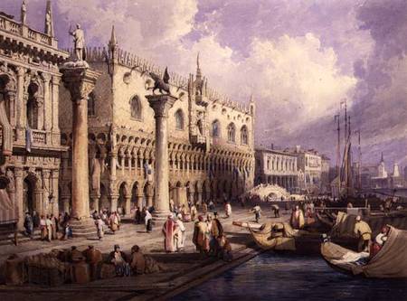 The Molo and the Doges' Palace, Venice van Samuel Prout