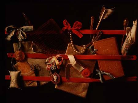 A Trompe L'Oeil of Objects Attached to a Letter Rack van Samuel van Hoogstraten