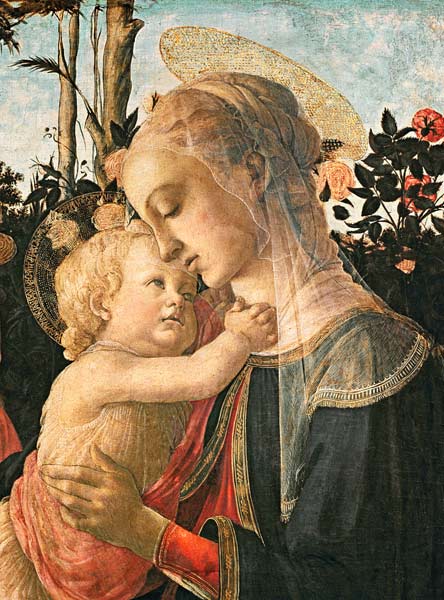 Madonna and Child with St. John the Baptist, detail of the Madonna and Child (detail from 93886) van Sandro Botticelli