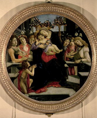 Madonna and Child with Angels and St. John the Baptist van Sandro Botticelli