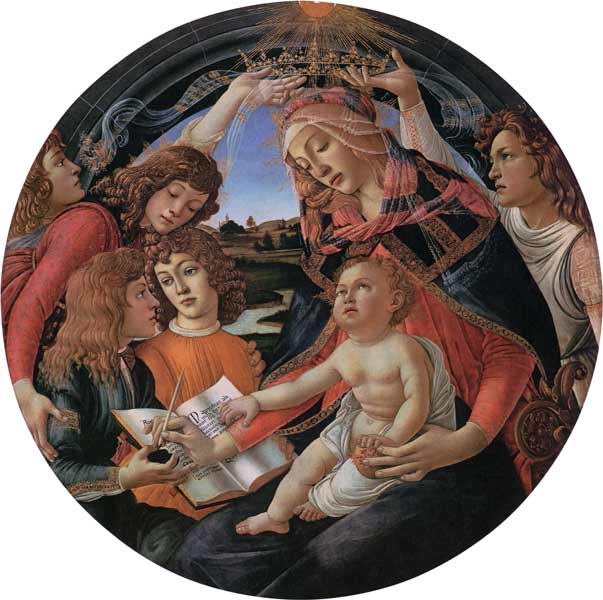 Madonna mit Kind und fünf Engeln van Sandro Botticelli