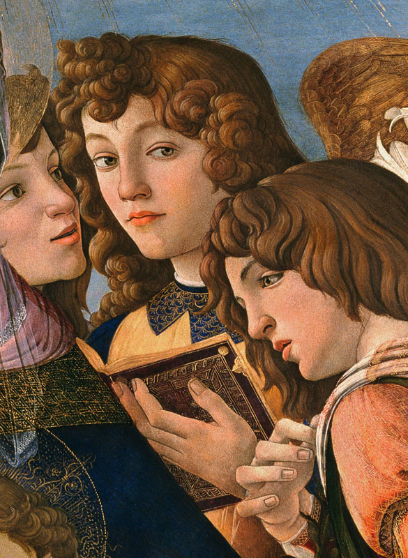 Angels from the Madonna della Melagrana (detail of 44340) van Sandro Botticelli