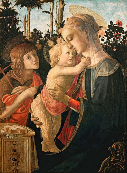 Madonna mit dem Jesuskind und dem Johannes. (Detail: Madonna) van Sandro Botticelli