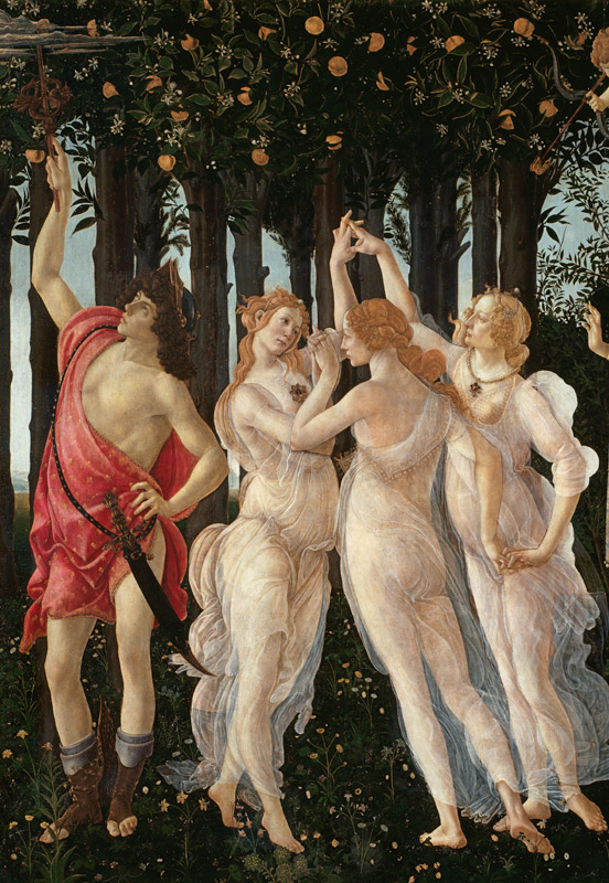 Primavera: Detail of the Three Graces and Mercury van Sandro Botticelli