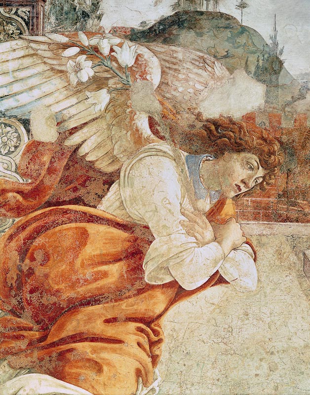 The Annunciation, detail of the Archangel Gabriel, from San Martino della Scala van Sandro Botticelli