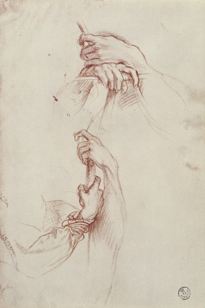 Two studies of a young man's pair of hands (red chalk) van Sandro Botticelli