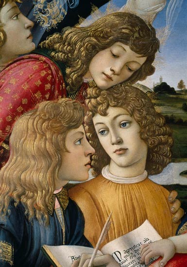 The Madonna of the Magnificat, detail of three boys van Sandro Botticelli