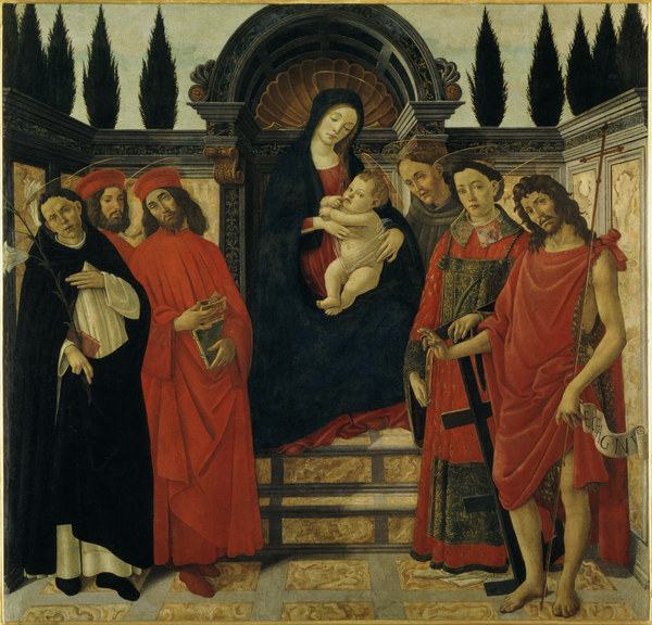 Botticelli-Workshop / Madonna w.Saints van Sandro Botticelli