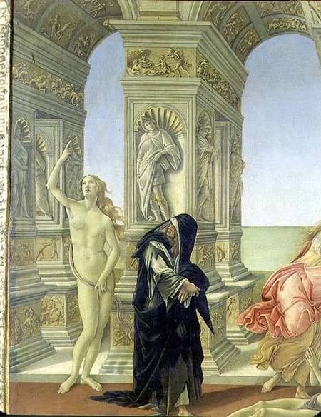 The Calumny of Apelles; detail showing the naked figure of Truth pointing to heaven and Penitence cl van Sandro Botticelli