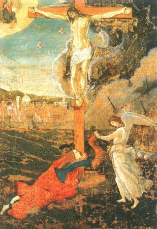 Kreuzigung mit der büßigen Maria Magdalena und einem Engel van Sandro Botticelli