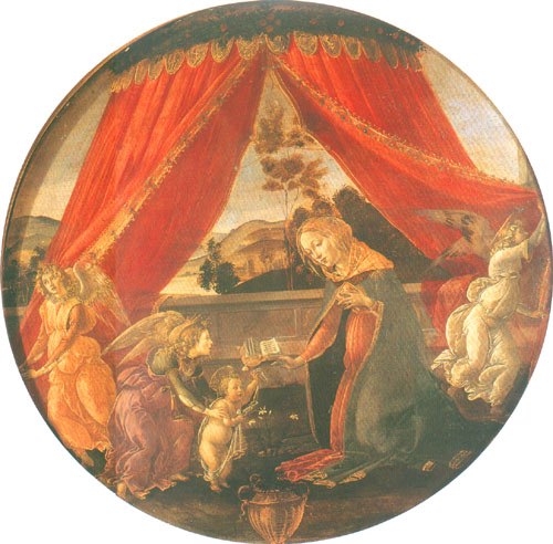 Madonna und Kind mit drei Engeln van Sandro Botticelli