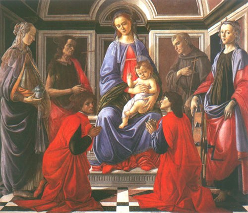 Madonna mit Kind und sechs Heiligen van Sandro Botticelli