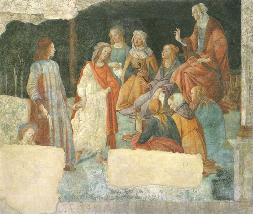 Ein junger Mann wird in den Kreis der sieben freien Künste eingeführt van Sandro Botticelli