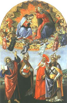 Krönung der Maria mit den Heiligen Johannes der Evangelist, Augustinus, Hieronymus und Eligius