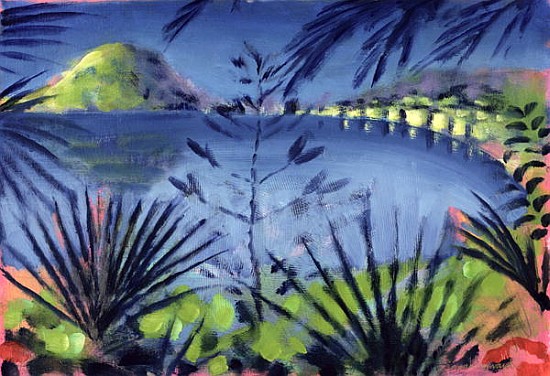 Across the Lake (oil on card)  van Sara  Hayward
