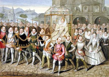 Queen Elizabeth I in procession with her Courtiers (c.1600/03) from 'Memoirs of the Court of Queen E van Sarah Countess of Essex